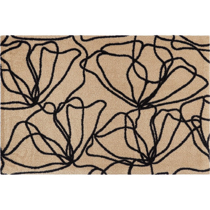 2' X 3' Beige And Black Floral Washable Area Rug With UV Protection