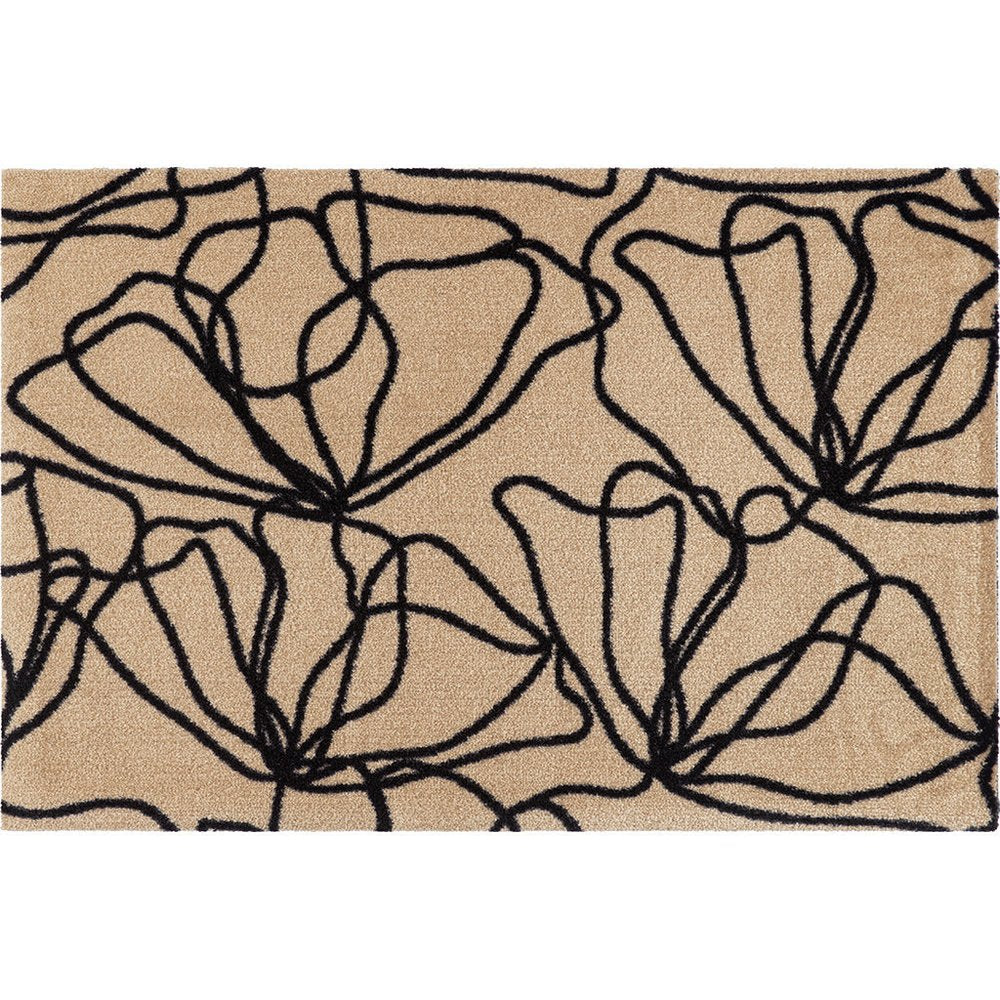 2' X 3' Beige And Black Floral Washable Area Rug With UV Protection