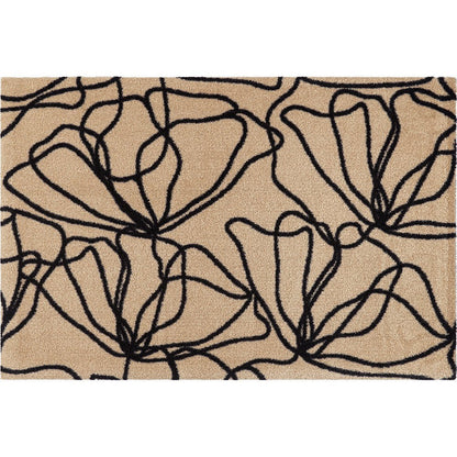 2' X 3' Beige And Black Floral Washable Area Rug With UV Protection