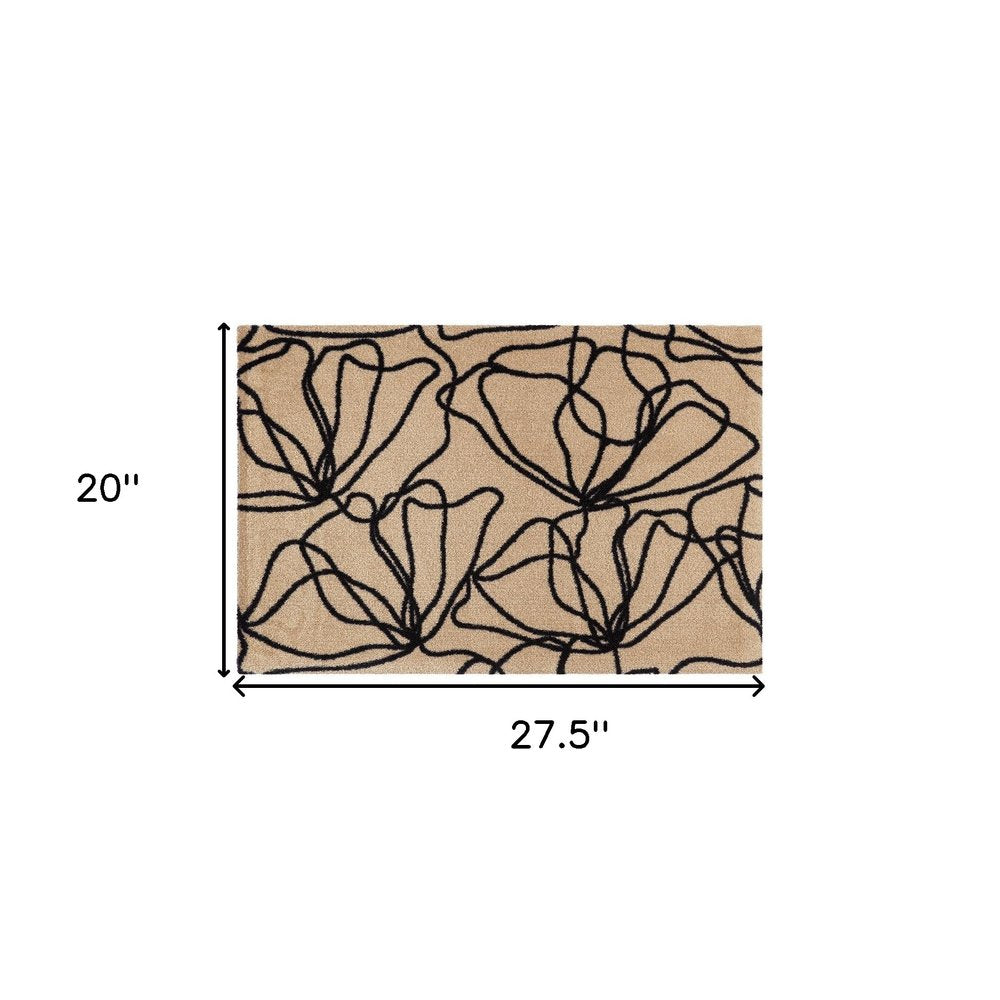 2' X 3' Beige And Black Floral Washable Area Rug With UV Protection