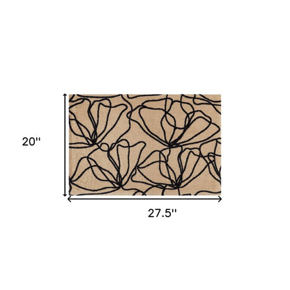 2' X 3' Beige And Black Floral Washable Area Rug With UV Protection