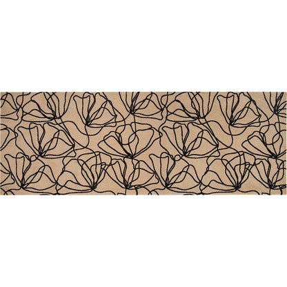 6' Beige and Black Floral Washable Runner Rug With UV Protection