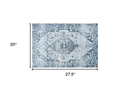 2' X 3' Blue Gray Oriental Distressed Washable Area Rug With UV Protection