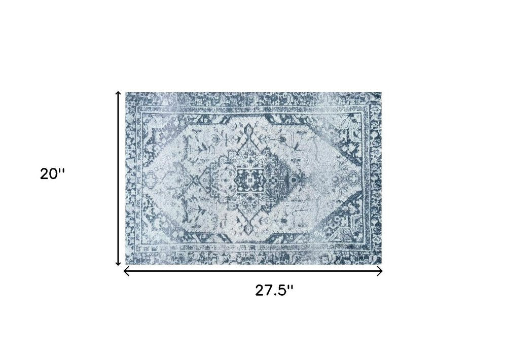 2' X 3' Dark Blue Gray And Ivory Oriental Distressed Washable Area Rug With UV Protection