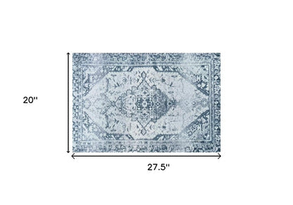2' X 3' Dark Blue Gray And Ivory Oriental Distressed Washable Area Rug With UV Protection