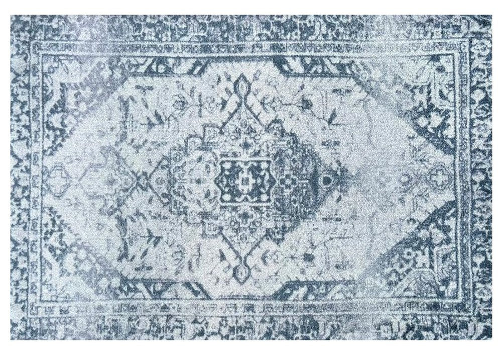 2' X 3' Dark Blue Gray And Ivory Oriental Distressed Washable Area Rug With UV Protection