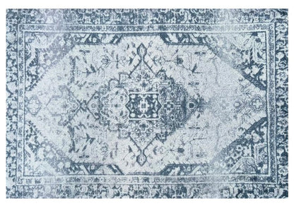 2' X 3' Dark Blue Gray And Ivory Oriental Distressed Washable Area Rug With UV Protection