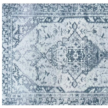 2' X 3' Dark Blue Gray And Ivory Oriental Distressed Washable Area Rug With UV Protection