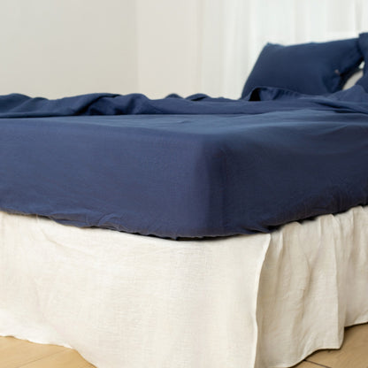 Four Piece Navy Blue Linen California King Sheet Set