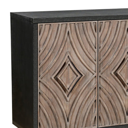 60" Charcoal and Brown Distressed Wood Sideboard with Four Doors