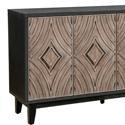 60" Charcoal and Brown Distressed Wood Sideboard with Four Doors