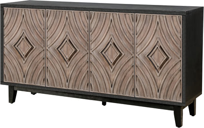 60" Charcoal and Brown Distressed Wood Sideboard with Four Doors