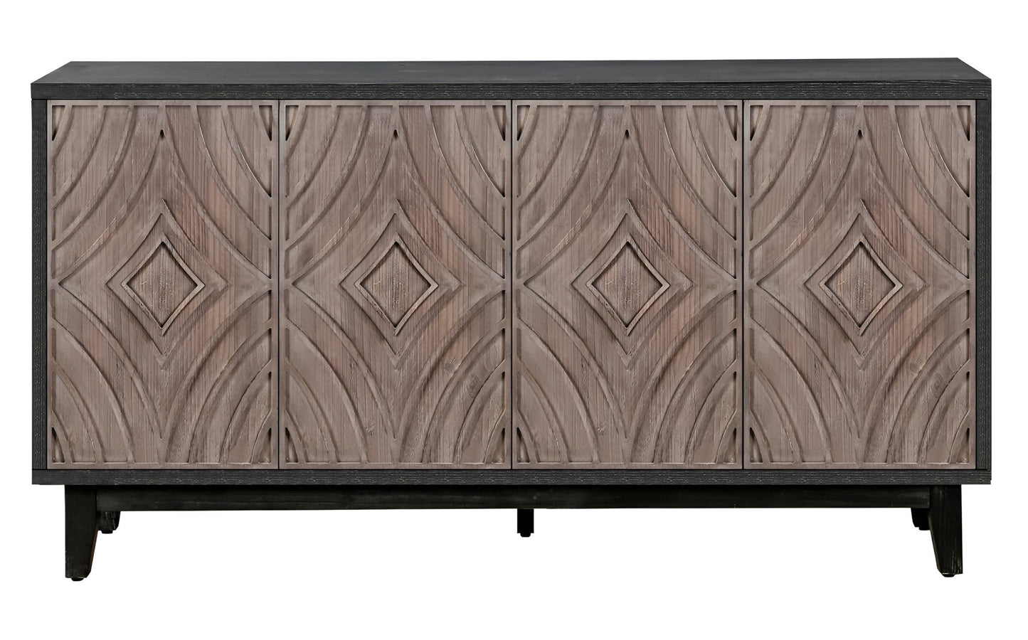 60" Charcoal and Brown Distressed Wood Sideboard with Four Doors