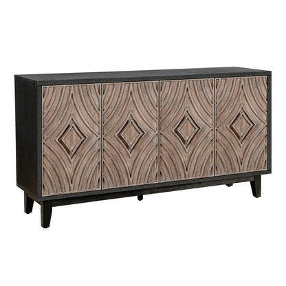 60" Charcoal and Brown Distressed Wood Sideboard with Four Doors