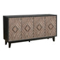 60" Charcoal and Brown Distressed Wood Sideboard with Four Doors