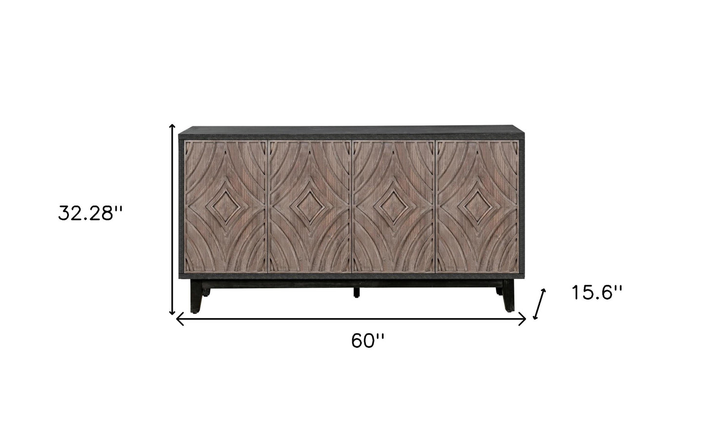 60" Charcoal and Brown Distressed Wood Sideboard with Four Doors