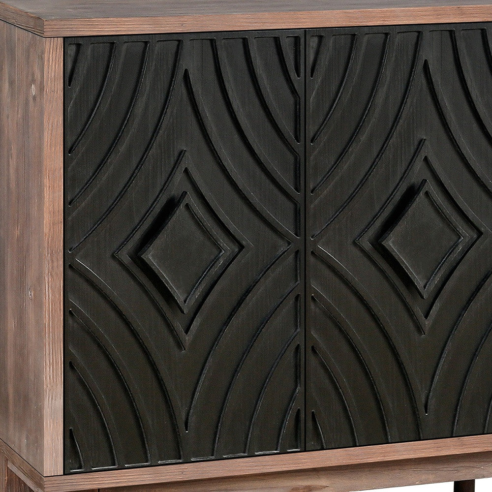 60" Brown and Charcoal Distressed Wood Sideboard with Four Doors