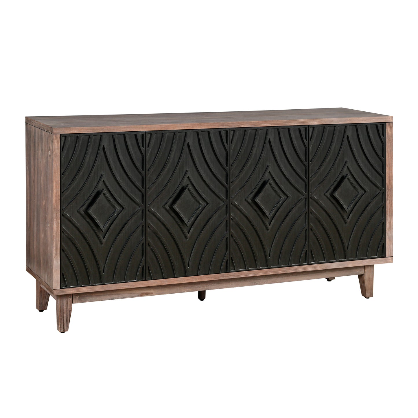 60" Brown and Charcoal Distressed Wood Sideboard with Four Doors