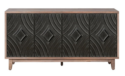 60" Brown and Charcoal Distressed Wood Sideboard with Four Doors