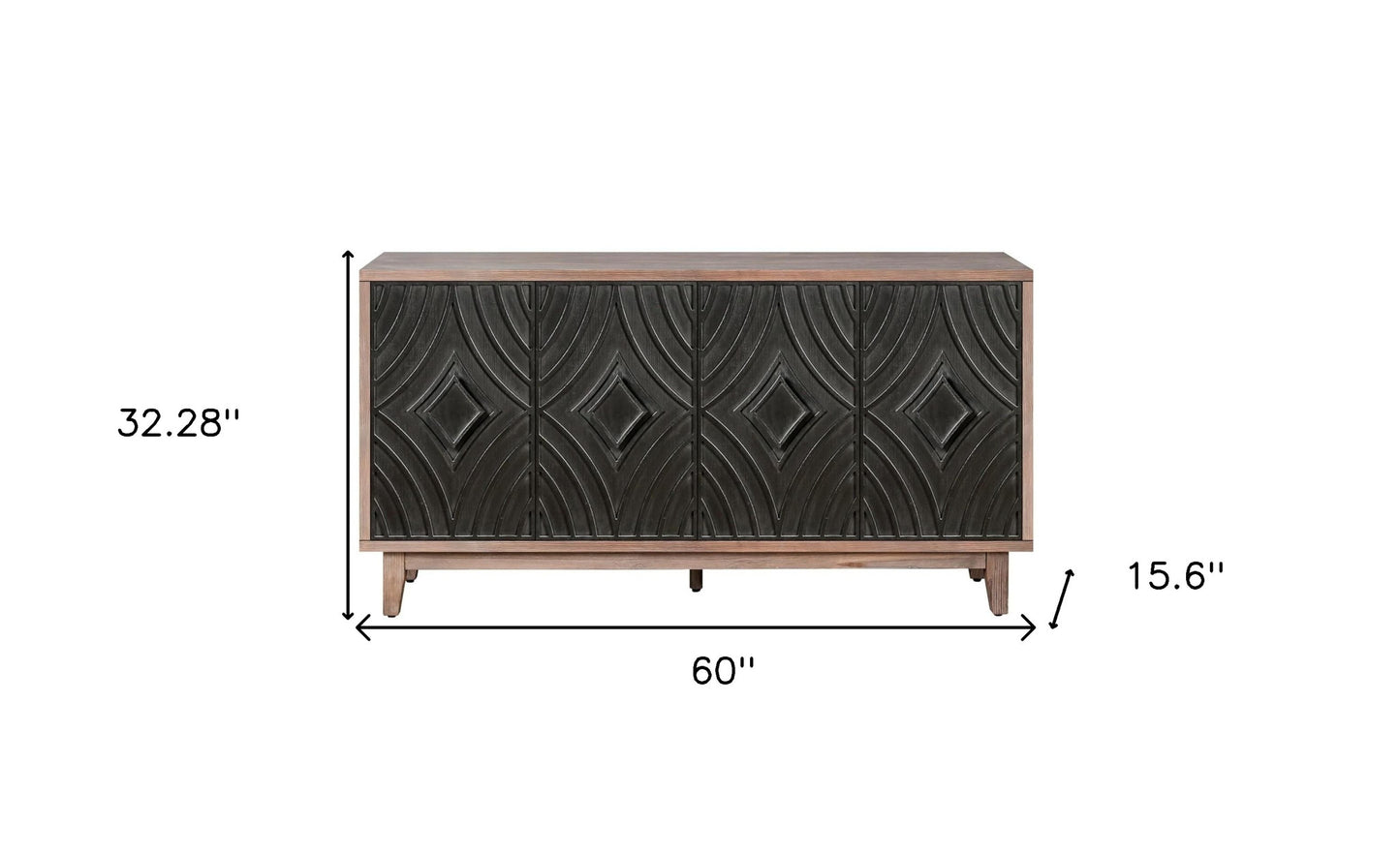 60" Brown and Charcoal Distressed Wood Sideboard with Four Doors