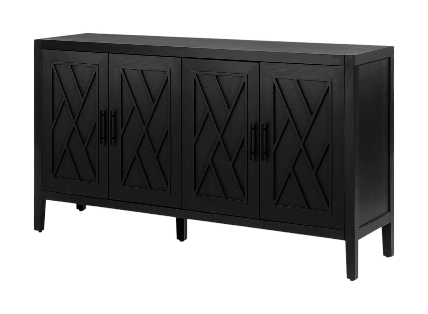 60" Black Distressed Sideboard with Four Doors