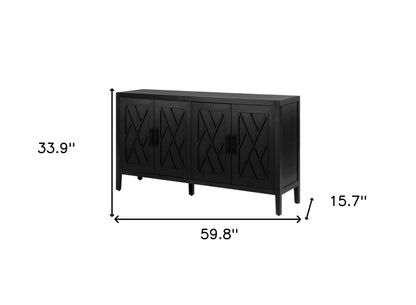 60" Black Distressed Sideboard with Four Doors