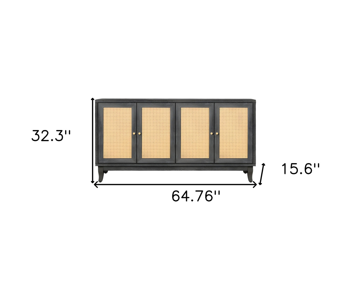 65" Charcoal and Natural Wood and Rattan Sideboard with Four Doors