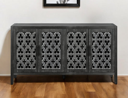 65" Charcoal Distressed Wood Sideboard with Four Doors