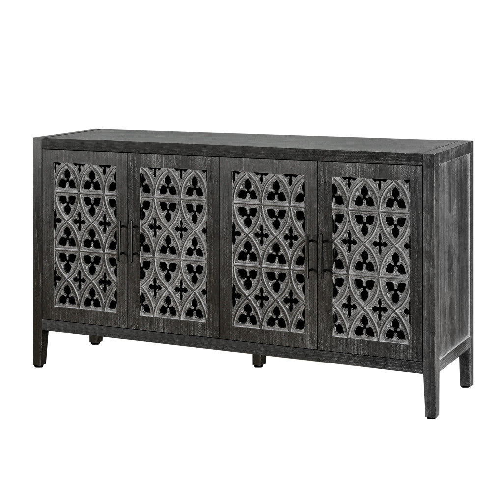 65" Charcoal Distressed Wood Sideboard with Four Doors