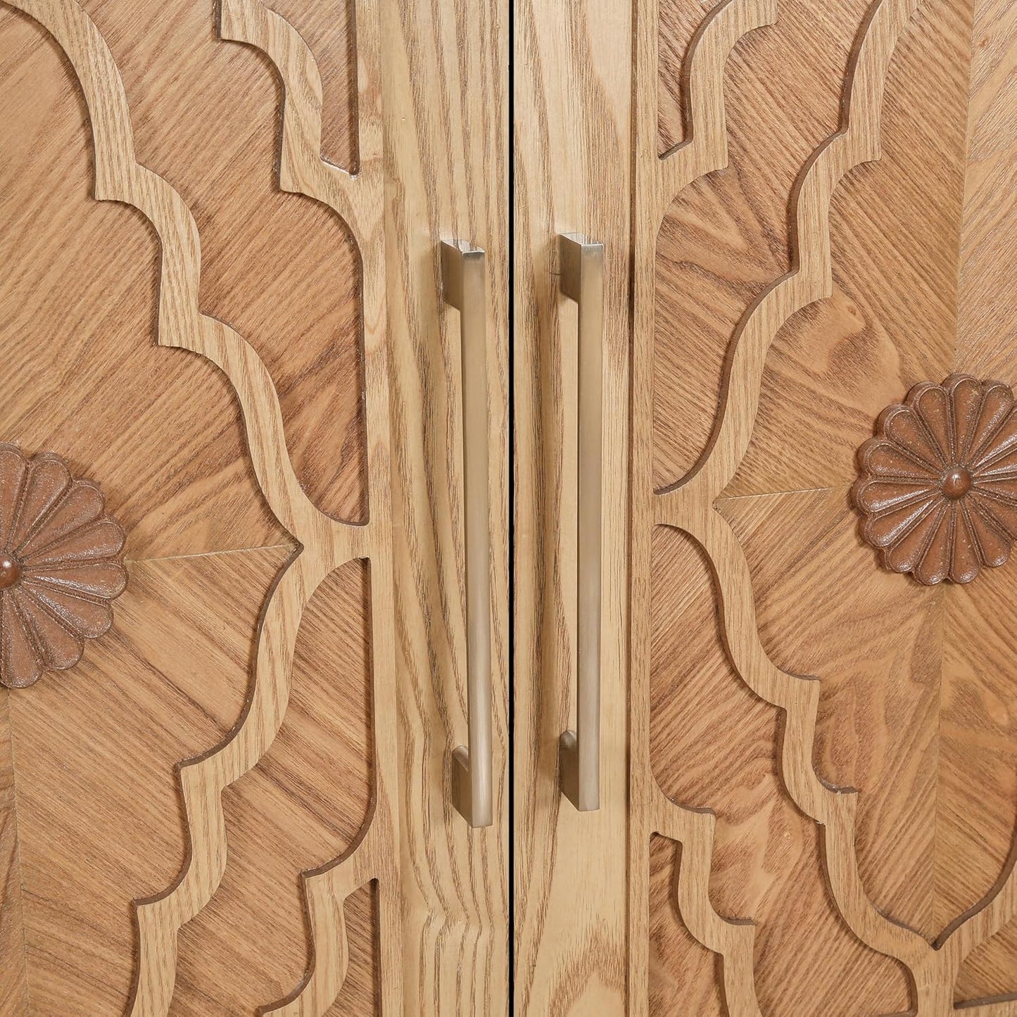 68" Natural Distressed Carved Geometric Sideboard with Four Doors