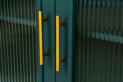 60" Teal Blue Ribbed Texture Sideboard with Four Doors