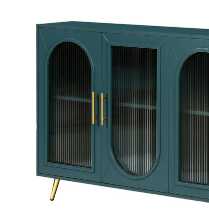 60" Teal Blue Ribbed Texture Sideboard with Four Doors