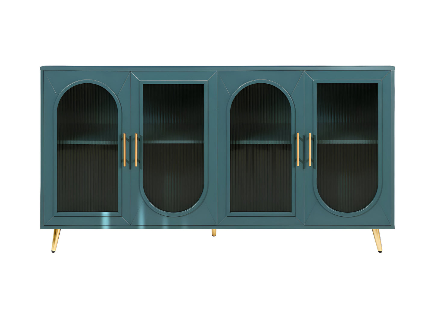 60" Teal Blue Ribbed Texture Sideboard with Four Doors