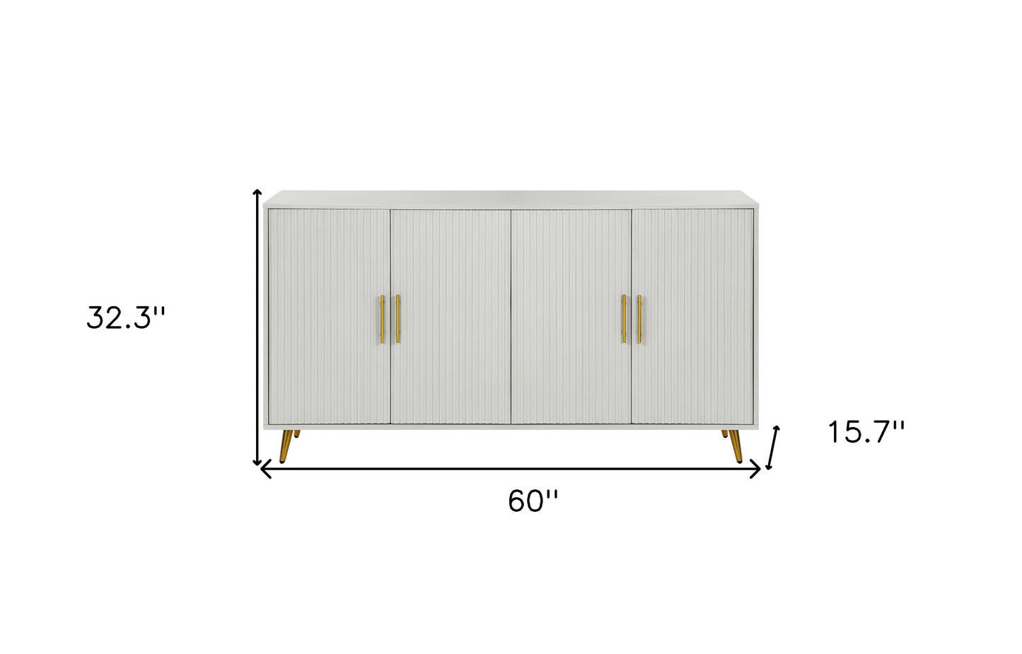 60" White Ribbed Texture Sideboard with Four Doors