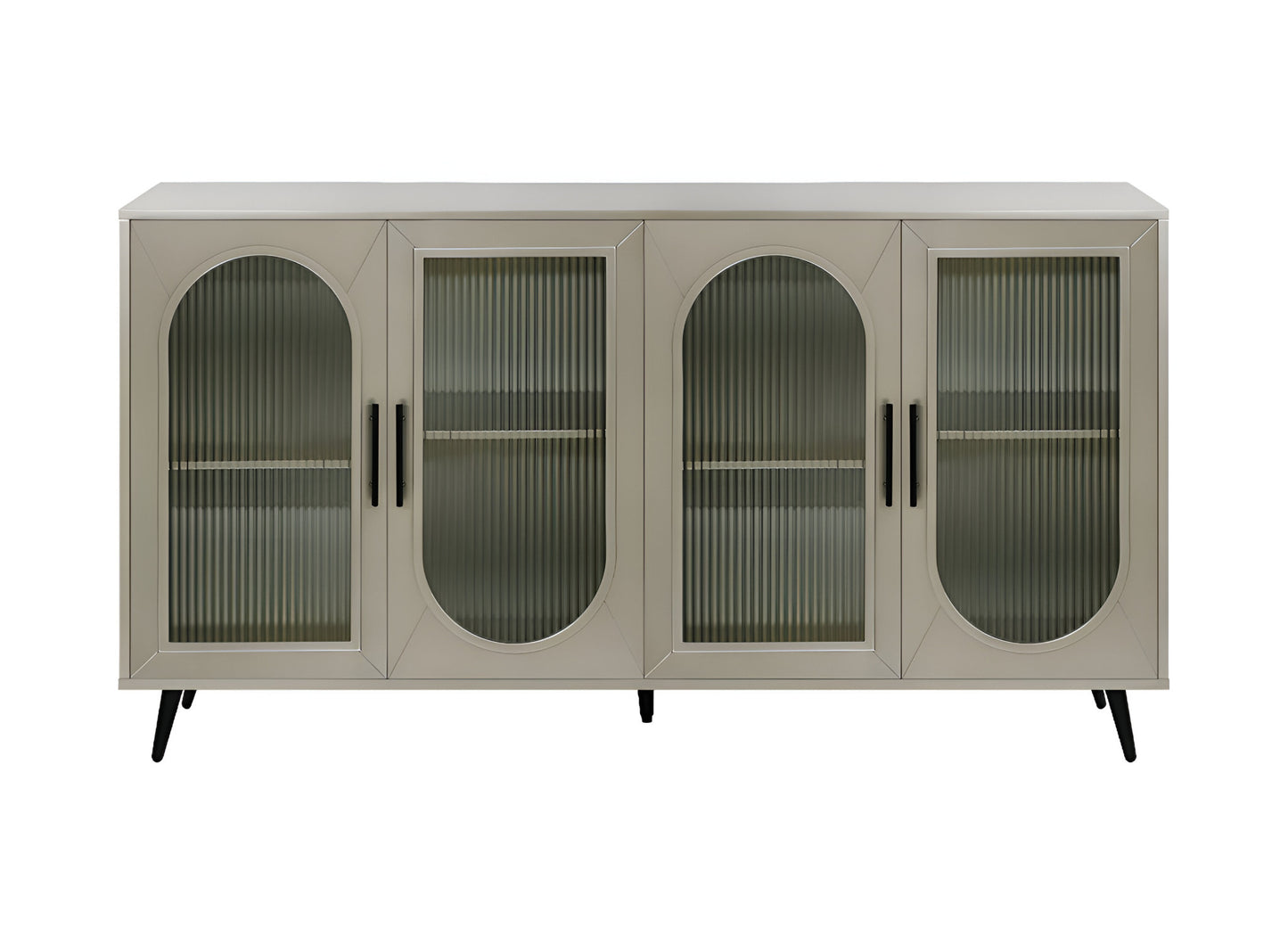 60" Gold Wood And Glass Sideboard with Four Doors