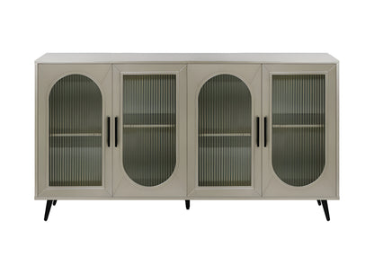 60" Gold Wood And Glass Sideboard with Four Doors