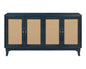 60" Blue Wood And Rattan Distressed Sideboard with Four Doors