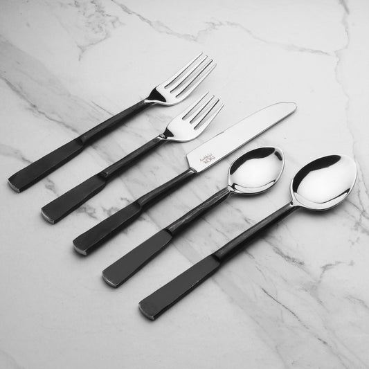 Matte Black Stainless Steel Twenty Piece Hand Forged Flatware Set