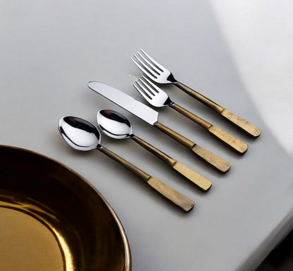 Matte Gold Stainless Steel Five Piece Hand Forged Place Setting