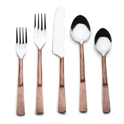 Matte Copper Stainless Steel Twenty Piece Hand Forged Flatware Set