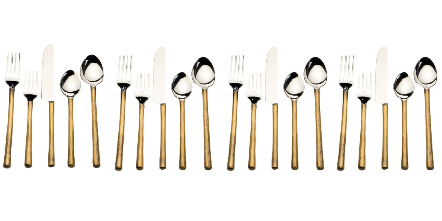 Matte Gold Stainless Steel Twenty Piece Hand Forged Flatware Set