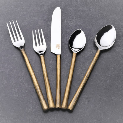 Matte Gold Stainless Steel Twenty Piece Hand Forged Flatware Set