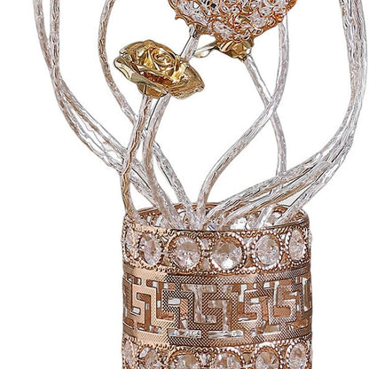22" Silver And Rose Gold Metal And Acrylic Flowers Bedside Lamp