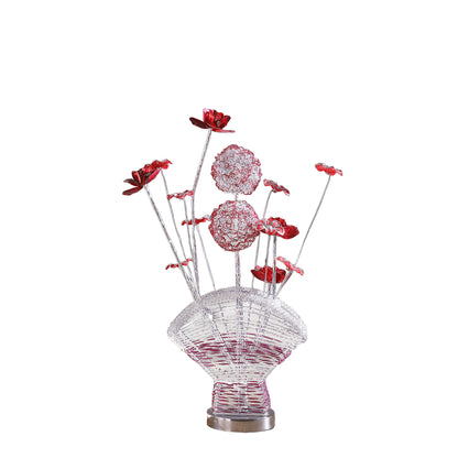 22" Silver and Clear Metal and Acrylic Red Rose Bedside Lamp