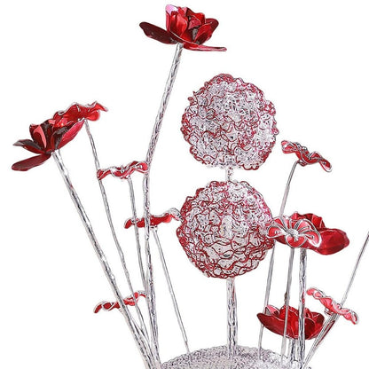 22" Silver and Clear Metal and Acrylic Red Rose Bedside Lamp