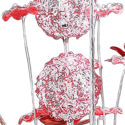 21" Silver and Clear Metal and Faux Crystal Geometric And Roses Bedside Lamp
