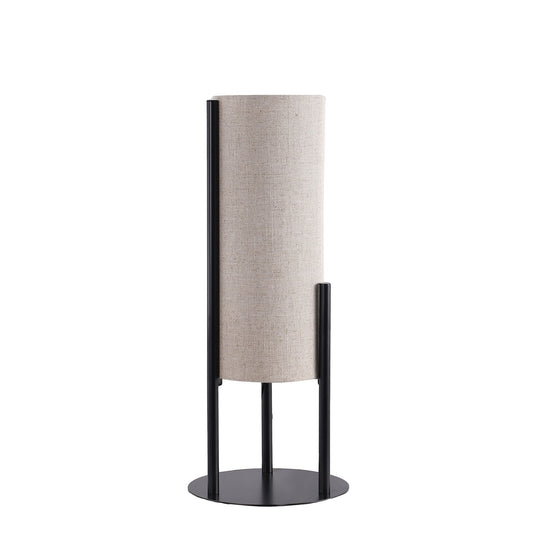 22" Black Metal Bedside Lamp With Beige Cylinder Shade