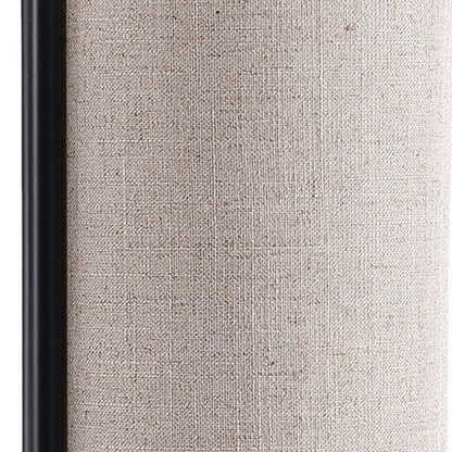 22" Black Metal Bedside Lamp With Beige Cylinder Shade