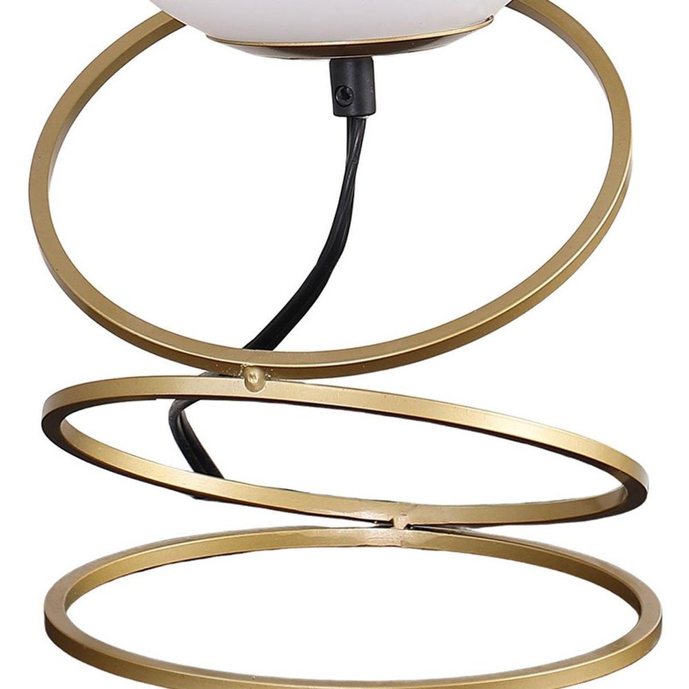 14" Gold Metal Geo Spiral Bedside Lamp With White Globe Shade