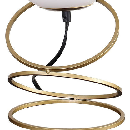 14" Gold Metal Geo Spiral Bedside Lamp With White Globe Shade
